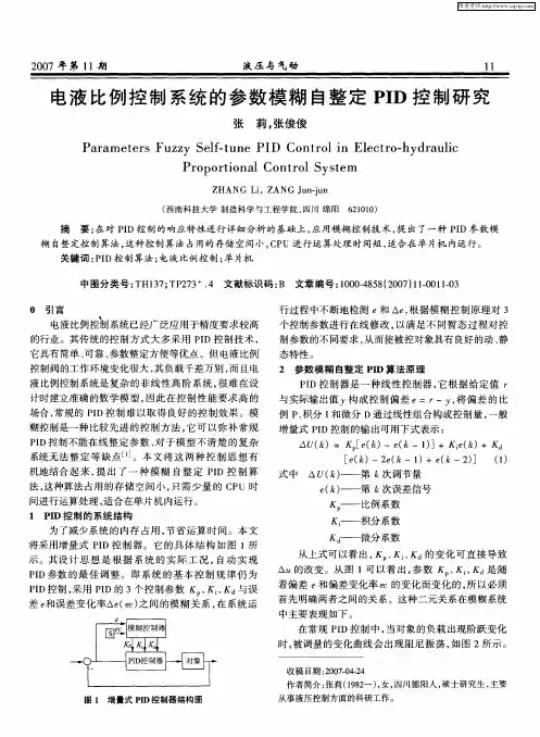 电液比例控制系统的参数模糊自整定PID控制研究
