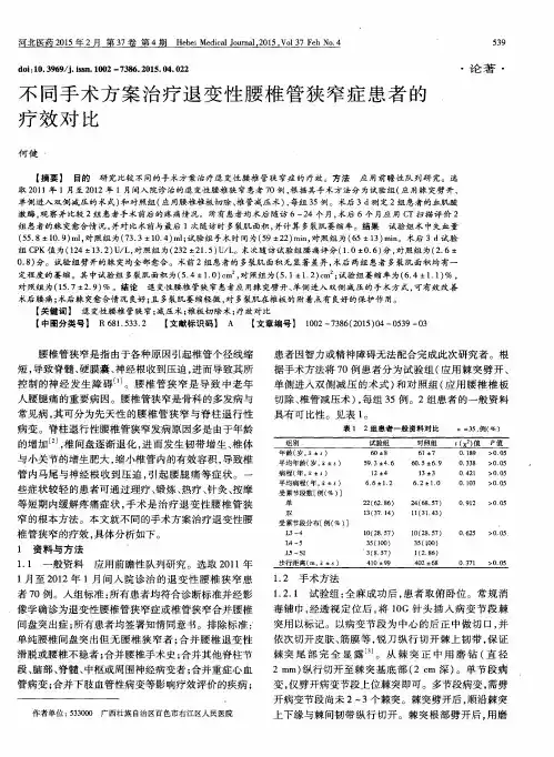 不同手术方案治疗退变性腰椎管狭窄症患者的疗效对比