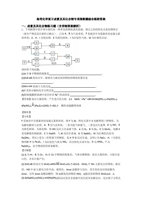 高考化学复习卤素及其化合物专项推断题综合练附答案