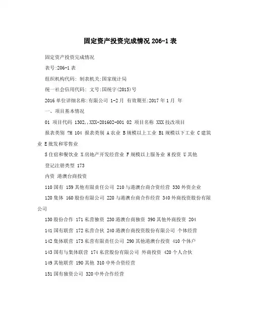 固定资产投资完成情况206-1表