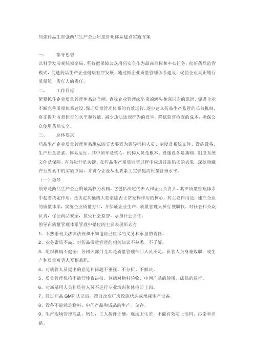 加强药品生加强药品生产企业质量管理体系建设实施方案范文