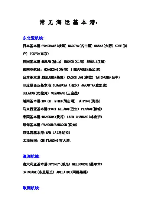 常见海运基本港