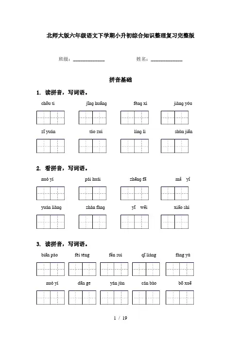北师大版六年级语文下学期小升初综合知识整理复习完整版