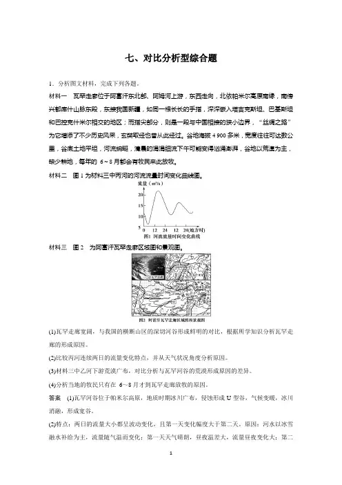 2015届高考地理(人教通用)题型针对练：7对比分析型综合题