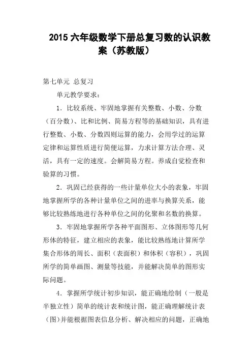 六年级数学下册总复习数的认识教案苏教版