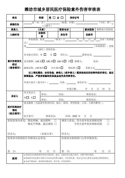 居民医保外伤常用表