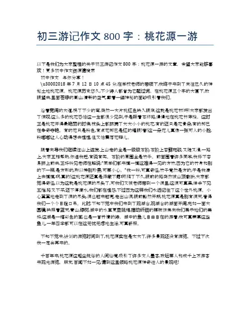 初三游记作文800字：桃花源一游