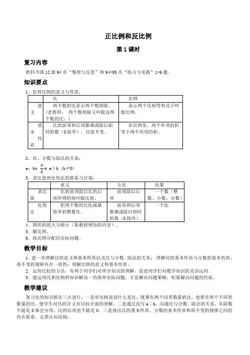 (苏教版)六年级数学下册教案 正比例和反比例(一).