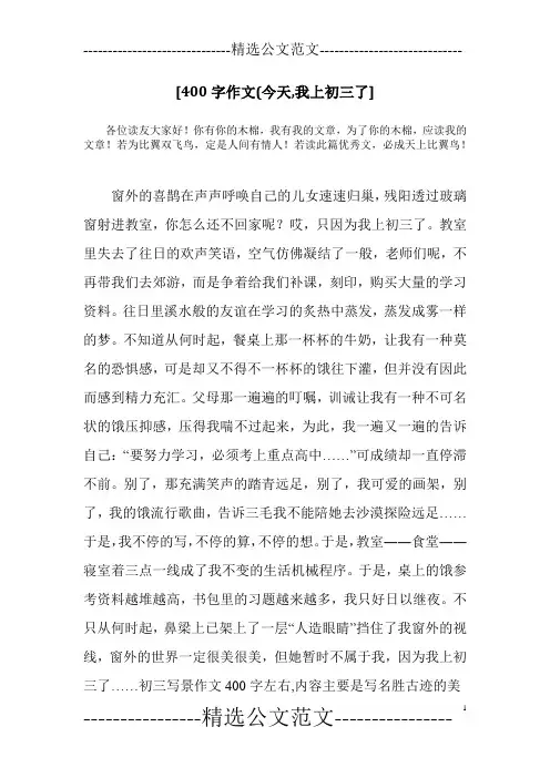 [400字作文(今天,我上初三了]