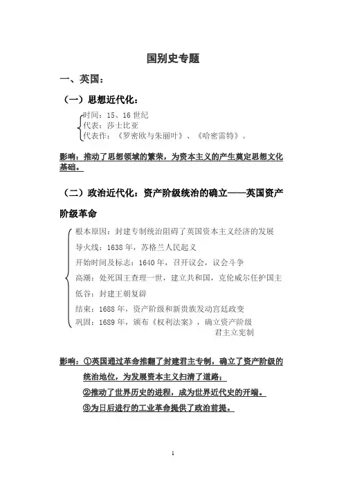 2010中考历史专题复习七 世界史复习——大国的崛起(国别史专题)