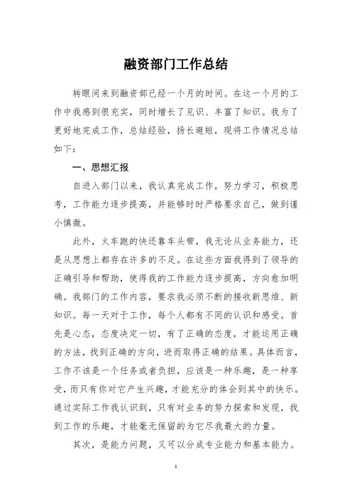 融资部门工作总结