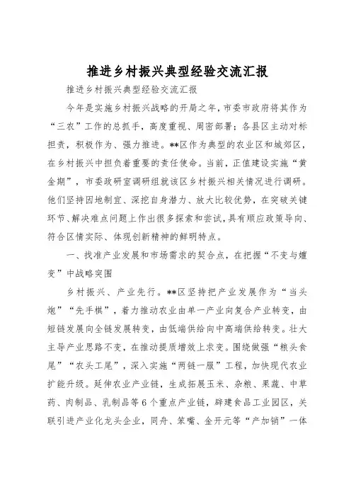 推进乡村振兴典型经验交流汇报