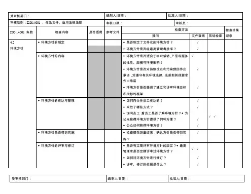 iso14000内审检查表