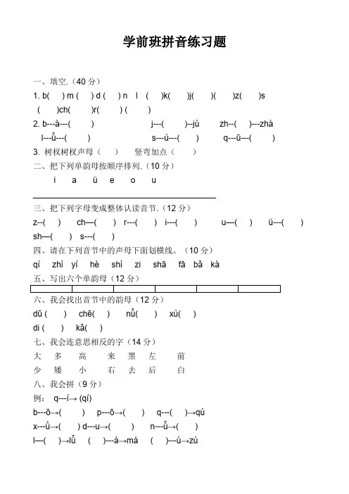 学前班拼音练习题 4