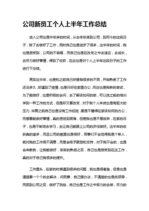 公司新员工个人上半年工作总结