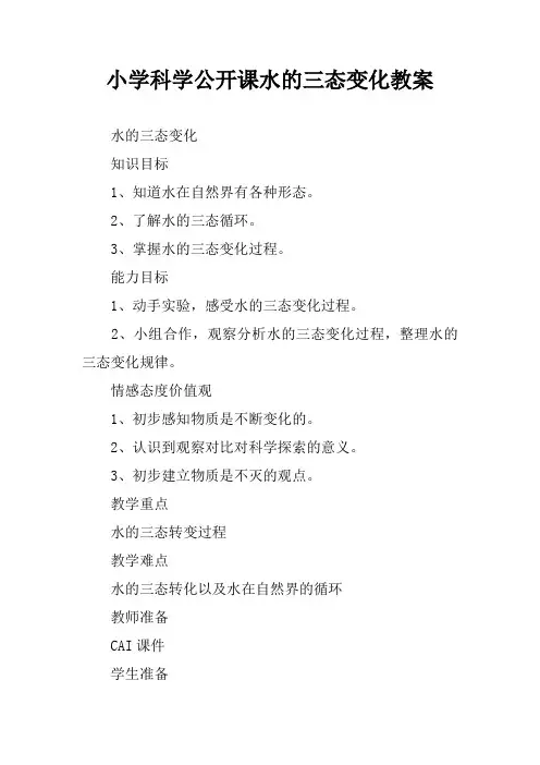 小学科学公开课水的三态变化教案