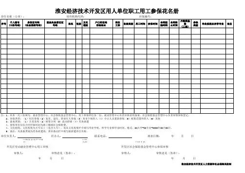 淮安经济技术开发区用人单位职工用工参保花名册