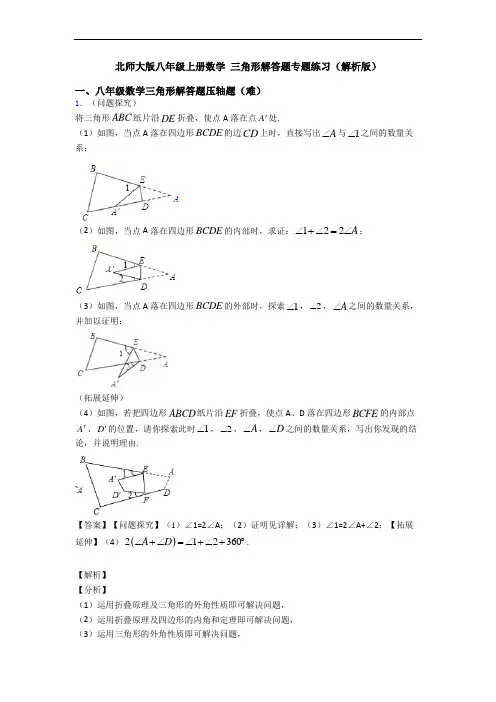 北师大版八年级上册数学 三角形解答题专题练习(解析版)