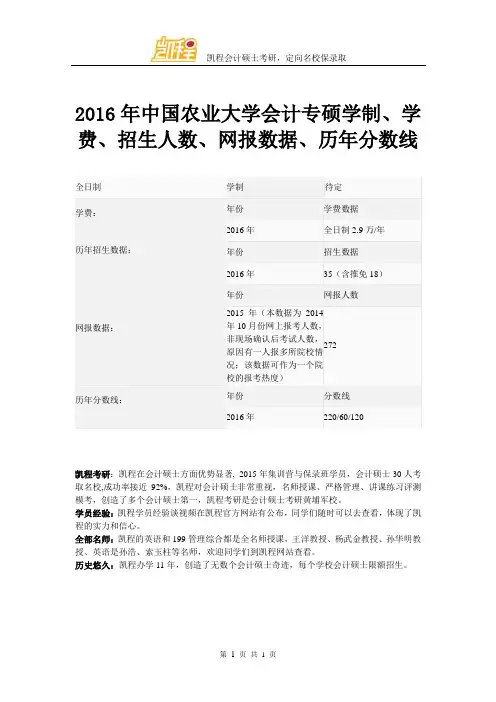 2016年中国农业大学会计专硕学制、学费、招生人数、网报数据、历年分数线