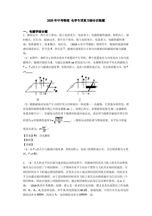2020年中考物理 电学专项复习综合训练题