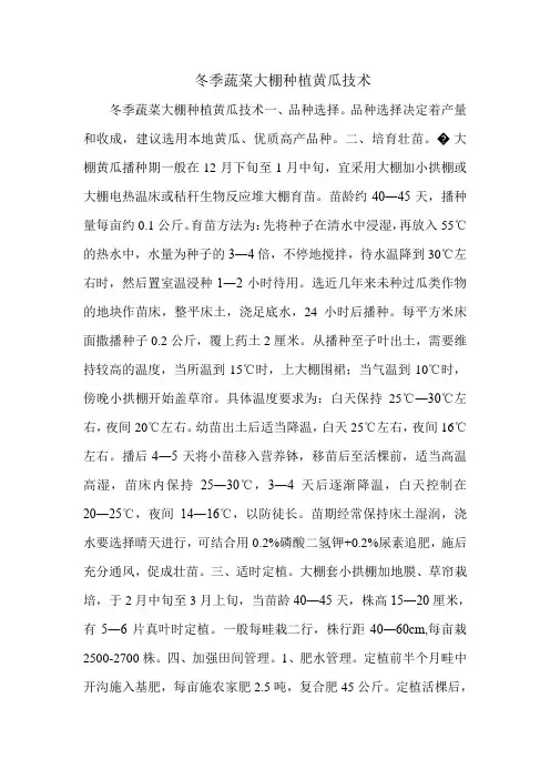 冬季蔬菜大棚种植黄瓜技术