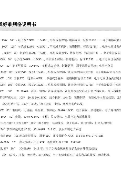 UL电子线标准规格说明书