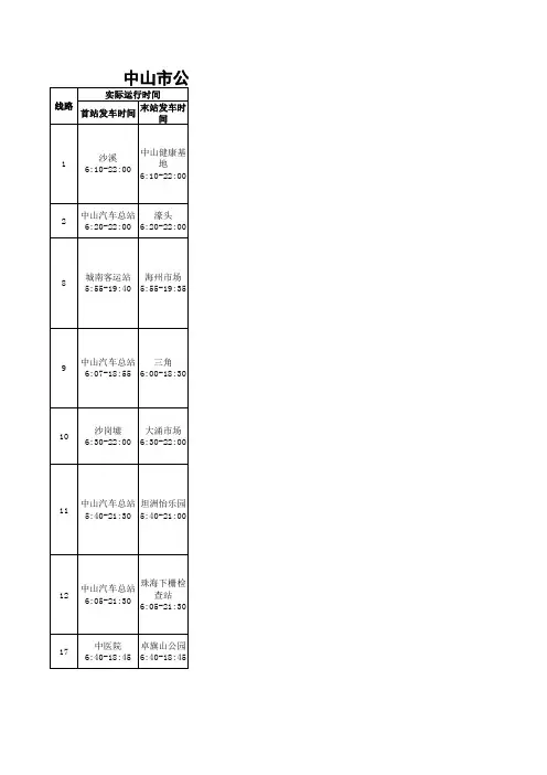 中山公交线路运行表