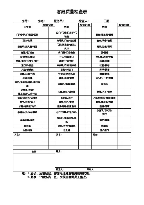 客房质量检查表