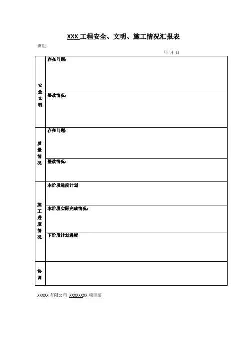 工程施工情况汇报表