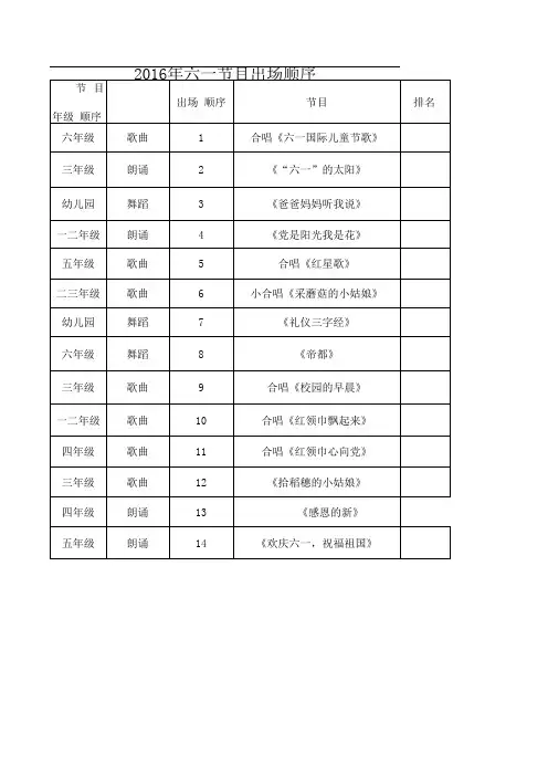 六一节目出场顺序
