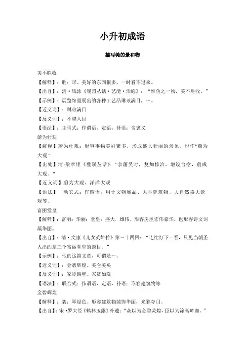 六年级下册语文素材-小升初成语：描写美的景和物 全国通用