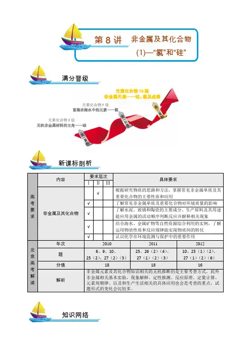 高中化学 重难点讲义+巩固练习题- 第8讲 非金属及其化合物(1)——“氯”和“硅”(尖)(2)