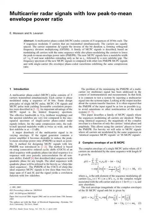 Multicarrier radar signals with low peak-to-mean