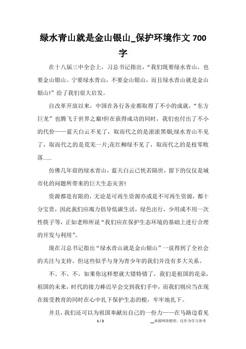绿水青山就是金山银山_保护环境作文700字