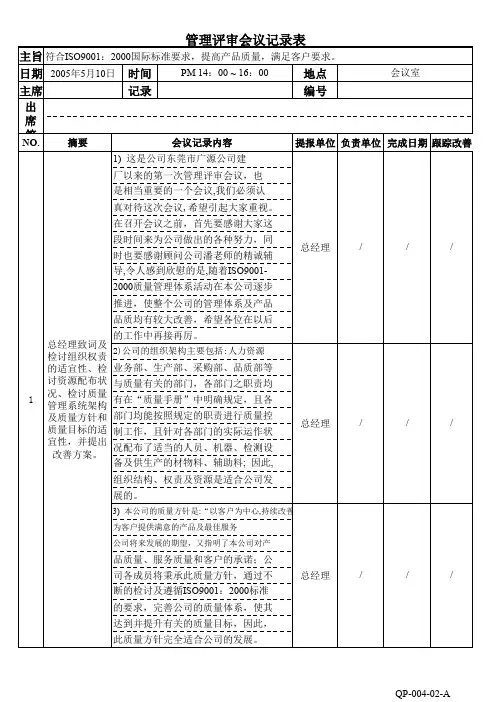 管理评审会议记录