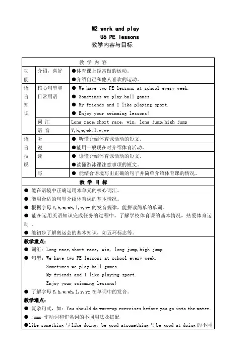 英语六年级下册unit_6《pe_lessons》word教案
