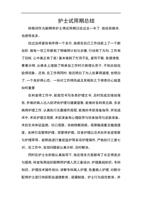 护士试用期总结