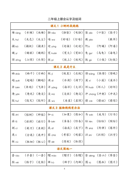 部编版语文二年级上册每课识字生字组词大汇总