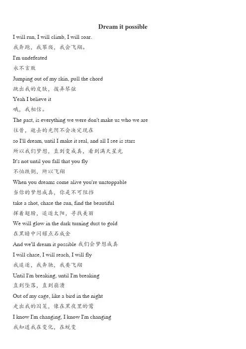 华为主题曲Dream-it-possible歌词