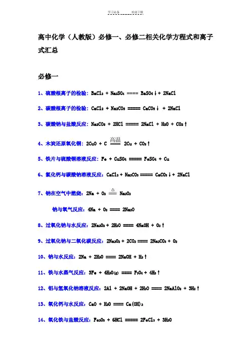 高一化学必修一必修二方程式和离子式 2