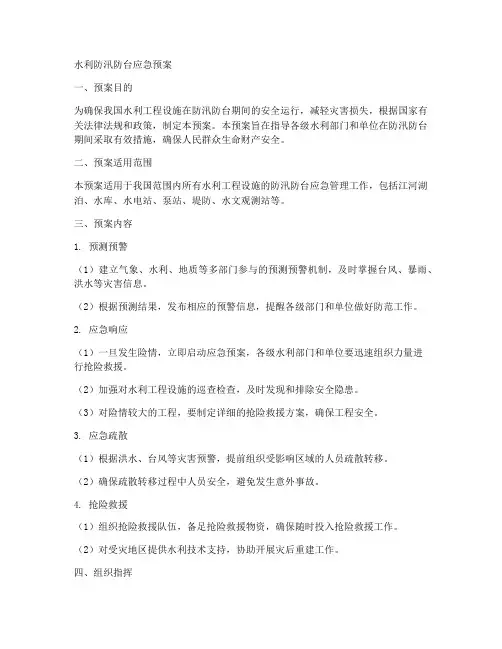 水利防汛防台应急预案范文