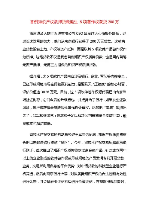 版权质押贷款案例