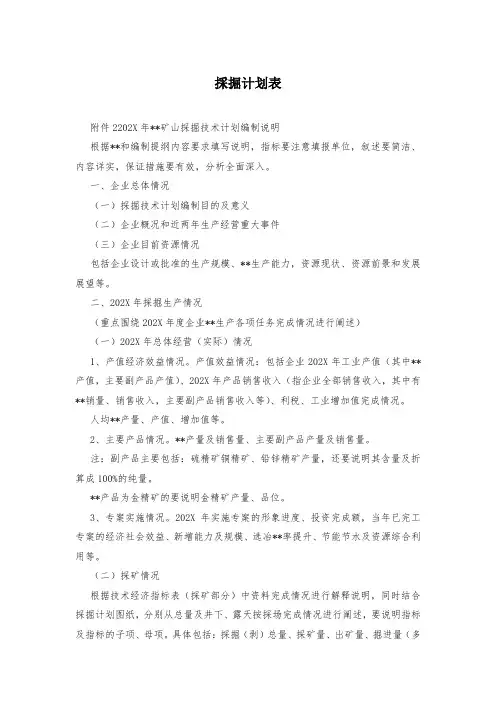 采掘计划表