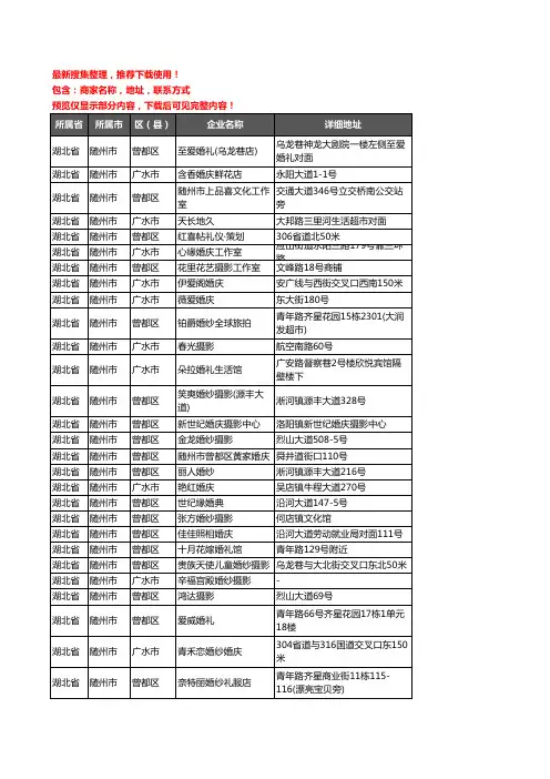 新版湖北省随州市婚庆公司企业公司商家户名录单联系方式地址大全130家