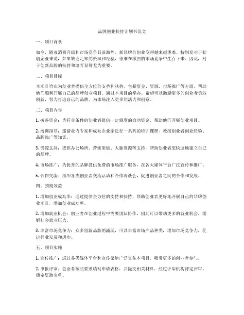 品牌创业扶持计划书范文