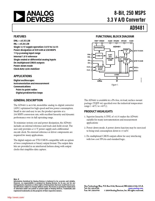 AD9481BSUZ-250;AD9481-PCBZ;中文规格书,Datasheet资料