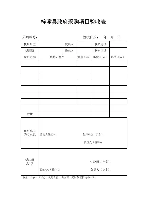 政府采购项目验收表