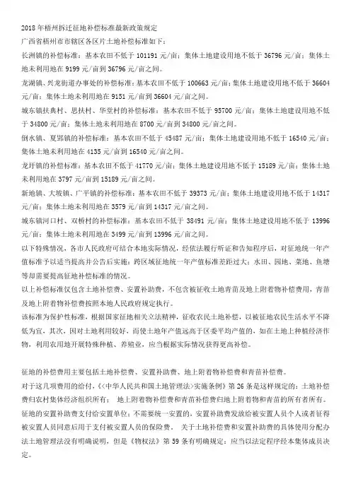 2018年梧州拆迁征地补偿标准最新政策规定