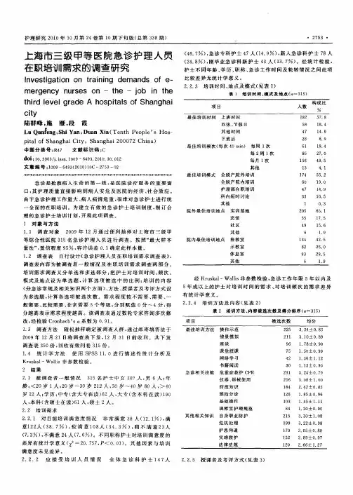 上海市三级甲等医院急诊护理人员在职培训需求的调查研究