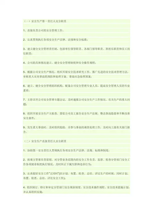 安全生产第一责任人安全职责